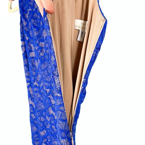 Dress the Population Kendra Blue Lace Dress V-Back Bodycon Sheath Women's Sz XS - Picture 12 of 12